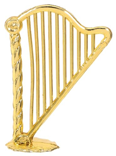 Miniatur-Harfenmodell 1:12 – Goldene Kunststoffpuppenhaus-Musikinstrument-Dekoration, Simulations-Harfe Ornament für Musikbegeisterte und Kinder