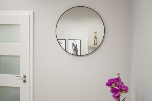 NMK HOME Runder Spiegel 80 cm - Dekorative Wandspiegel mit Schwarz Rahmen und für Badezimmer, Waschtisch, Wohnzimmer und Schlafzimmer