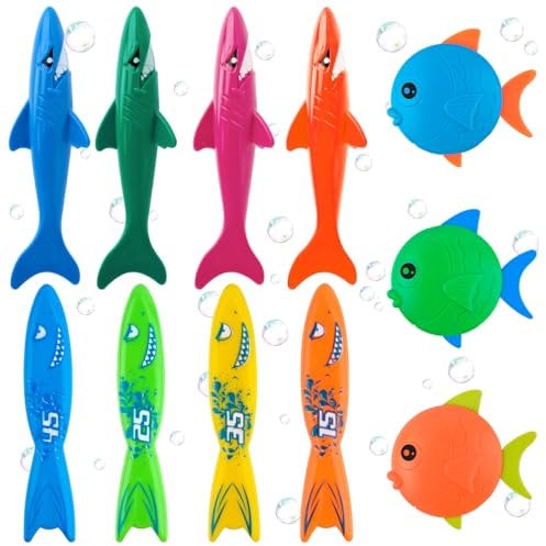 WuGU Juguetes Piscina Niños, 11PCS Juguetes Buceo Piscina Niños con Tiburones, Torpedo, Regalo para Niños Juguete Piscina, Juguetes de Buceo de Verano para Niños de Piscina de 5 a 12 Años