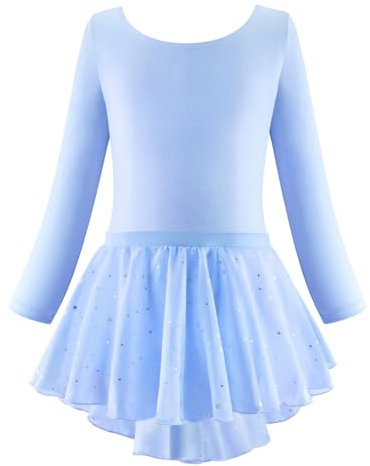 WISREMT Ballett Trikots für Mädchen Tanz Rock Trikot Kinder Teenager Ballett Tutu Kleid Kleinkind glänzend Langarm Tanzbekleidung