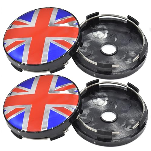 ontto 4 Stück Nabendeckel 60mm Universal Radnabenkappen ABS Radnabenabdeckung Britische Flagge Felgenkappen Ersetzen Passt für VW und Audi Zubehör für Fahrzeug Radnaben (OD 60mm ID 56mm) Schwarz