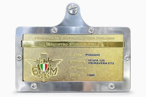 Supporto P targa Oro FMI con rilievo. Adatto a Vespa e universale per moto d'epoca