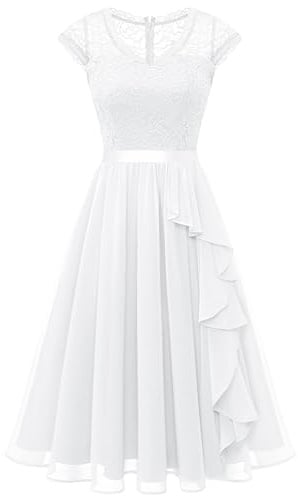 WedTrend Women's Floral Lace Ruffle A-line Short Sleeve Party Bridal Shower Dress WT0212WhiteM