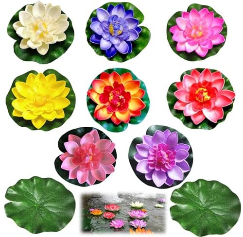 WPNCYK 8 Pcs Water Lily for Small Pond, 2pcs 13cm Lily Pads, Artificial Water Lilies for Ponds Small, Pond Ornaments Outdoor, Lily Pads for Ponds, Dwarf Water Lily for Small Pond