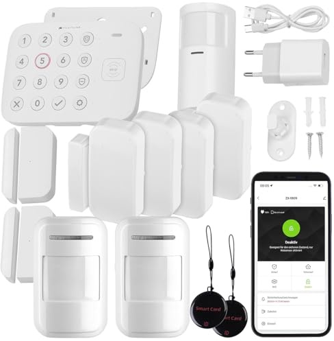 VisorTech Funk Alarmanlage Sets: 12-teiliges WLAN-Alarmanlagen-Set mit 9 Sensoren, 2 RFID-Schlüssel,App (Alarmanlage mit Türsensor, Alarmanlagensets, Senioren Handy)