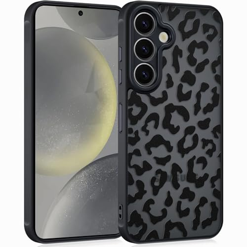 Coqinen Handyhülle für Samsung Galaxy S24 5G Hülle, Matt Transluzente Case mit Stilvolle Leopard Muster, Silikon Aesthetic Schutzhülle mit Kratzfeste PC Rückseite + Stoßfest TPU Bumper - Schwarz