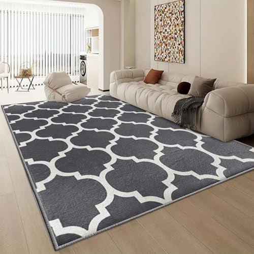 Aspire Homeware Rugs Living room Large 160x230 cm Non-Slip Trellis Style Printed Crawling & Playing Anti-Slip Backing Short Pile Grey Rug for Bedroom Lounge, Nursery Room (Ava Grey)