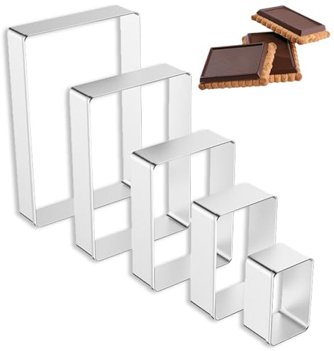 5 Pcs Rectangle Cookie Cutter Set, Stainless Steel Rectangle Cookie Mold, 1 Inch Depth Biscuit Cutters for Cooking Crumpets Eggs Pastry Mousse Desserts