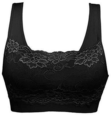 Litthing Women Sports Bra Seamless Comfortable Soft Breathable Ladies Lace Bras Removable Padded Tops Push up Underwear Packs for Yoga Fitness Exercise Black