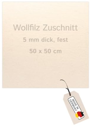 Wollfilz Zuschnitt (Industriefilz) weiß 5 mm – 50 x 50 cm – Dichte 0,36 g/cm³ – Hochwertiger technischer Filz – Made in Germany