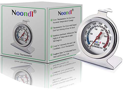 Noondl - Termómetro para horno de ventilador. eléctrico o gas, redondo, lectura en grados Celsius y Farenheit hasta 310, de vidrio, de alta resistencia al calor,