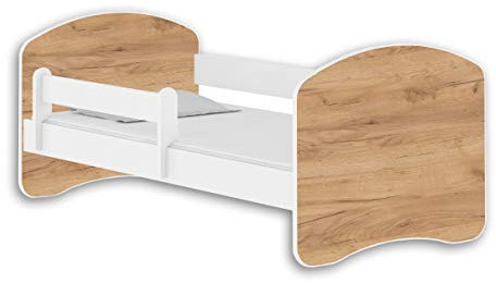 ACMA Jugendbett Kinderbett mit Einer Schublade mit Rausfallschutz und Matratze Weiß II 140 160 180 (140x70 cm, Weiß - Eiche Craft)