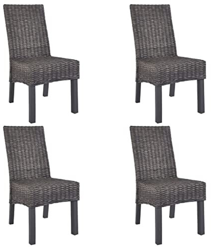 vidaXL Esszimmerstühle 4 STK., Esszimmerstuhl Hochlehner, Essstuhl Küchenstuhl Handgefertigt, Korbstuhl Stuhl für Esszimmer Küche, Braun Kubu Rattan Mangoholz