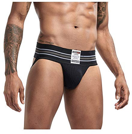 Sexy Slips Jockstrap Männer Herren Sport Unterwäsche Suspensorium Sexy Sportlich Suspensorium Sport Jockstrap Strings Breiter Gürtel Strings 7 Farben (Schwarz, L)