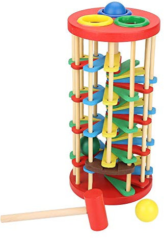 Hztyyier Wooden Ball Toy Colorful Ladder Hammer Knock Early Education Toys Classic Pounding Stairs Preschool Kids Children Puzzles, Jigsaw Puzzles, Diy Educational Toys