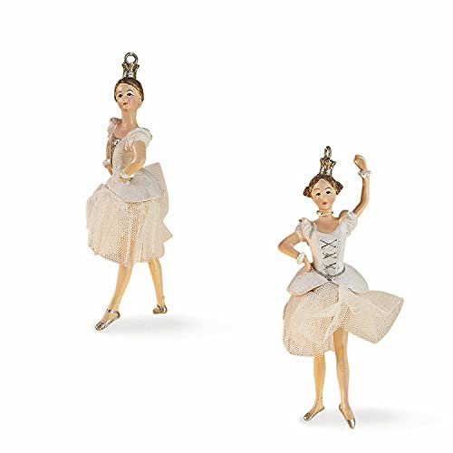 LOBERON Anhänger 2er Set Ryn, Weihnachtsdeko, Tüll, Applikationen, Polyresin, H/B/T ca. 13/4 / 5 cm, antikweiß