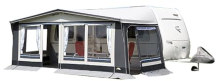 DWT Wohnwagen Vorzelt Polo für Reise- und Saisoncamping, 240 cm Tiefe, hochwertiges und beidseitig kunststoffbeschichtetes Polyestergewebe, 5-teiliges Zelt