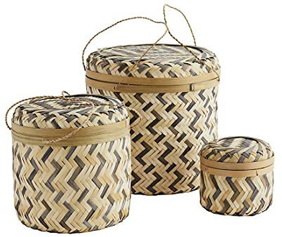 Madam Stoltz 3er Set Bambusboxen rund mit Deckel grau und natur
