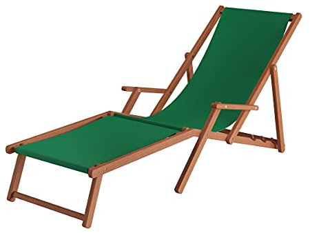 Liegestuhl XXL extra schwere Ausführung Sonnenliege Holz Deckchair Massivholz Gartenmöbel V-10-500, Stofffarbe:grün