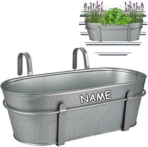 alles-meine.de GmbH 5 Stück Hänge - Töpfe/Blumentöpfe/Balkonkästen Farbwahl Ø 50 cm - mit Haken - Metall - metallic grau/anthrazit - inkl. Name - oval - länglich - Hä..