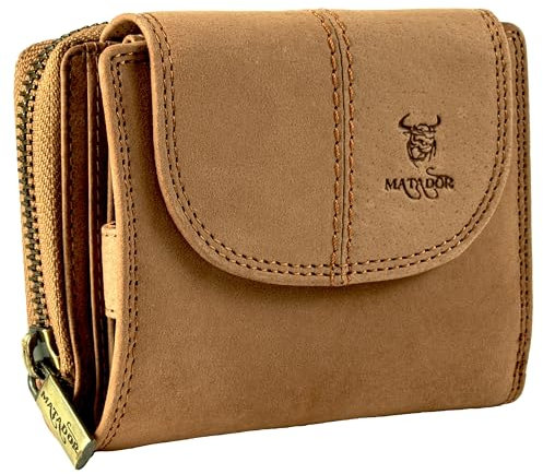 MATADOR |SARAGOSSA| RFID Blocker Leder Portemonnaie Damen | Geldbeutel Portmonee Damen mit Geschenk Box | Geldbörse Damen Leder Mittelgroß Viele Fächer | Geldtasche Brieftasche Damen | Hell Braun