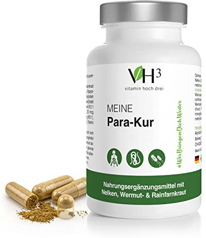 VH3 Meine Para-Kur mit Rainfarnkraut, Grapefruit Extrakt, Nelkenextrakt, Artischocken und Schwarze Walnussschalen Extrakt - 100% Vegan - Made in Germany, Darmunterstützung, Kapsel