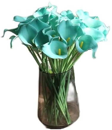 MASINIES Bouquet de fleurs de lys calla artificielles, fleurs de lys calla au toucher réaliste pour arrangement floral de mariage, décoration d'intérieur, fête de jardin (bleu - jaune)