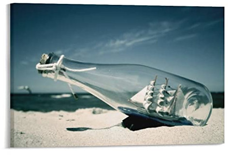 Das Boot in der Flasche, kreatives Poster, Kunstposter, Leinwandbild, Dekoration, Wanddruck, Foto, Zuhause, modern, dekorative Poster, 20 x 30 cm