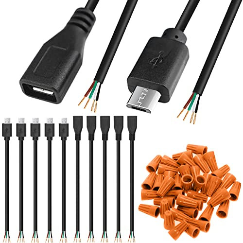 Xiatiaosann Cavo Micro USB 2.0 Maschio Femmina a 4 x Estremità Cavo Aperte, Connettore USB a 4 Fili Cavo di Prolunga Dati di Alimentazione Spina del Caricatore 4 Pin, 5 Paia