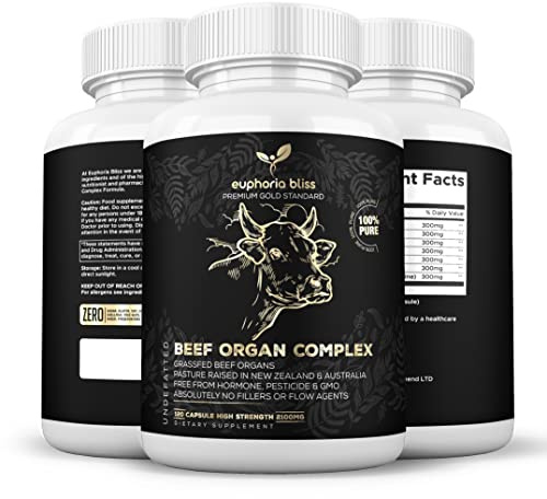 Premium Beef Organs Complex - 120 Capsules Freeze Dried Liver | Heart | Kidney | Pancreas | Spleen | Intestine | Tripe/Stomach | No Hormones, Antibiotics Or GMO