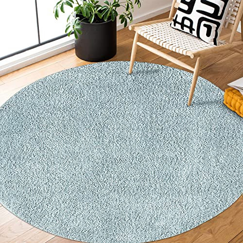 payé Teppich Rund Hochflor Shaggy - 120x120cm - Türkis Einfarbig Uni Flauschig Modern Boho Wohnzimmer Schlafzimmer Deko Teppiche Weich Schlafzimmer