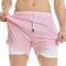 MaaMgic Maillot de Bain pour Hommes avec Compression Short de Bain 2 en 1 | 5.5 Séchage Rapide Short de Natation décontracté Boardshorts avec Pantalon intérieur et Poche,Rayures Roses et Blanches,M