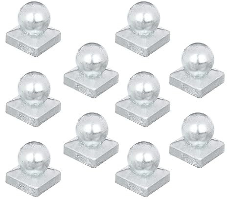 siwitec Lot de 10 capuchons de clôture pour poteaux en bois - 90 x 90 mm - Boule - Capuchon de clôture en acier galvanisé à chaud - Capuchon pour poteaux de clôture - Couvercle de poteau