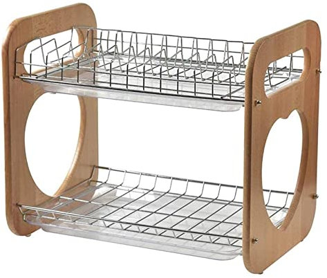 Escurridor de Platos Estante de Almacenamiento práctico Estantes Estante de Almacenamiento de Cocina de Madera Maciza Estante de Drenaje de Almacenamiento de Platos Estante Doble Suministros