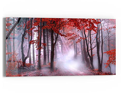 DEQORI Glasbild Echtglas | Motiv Roter Blätterwald | horizontal einteilig 60x30 cm | schöne Dekoration | Wandbild für Wohnzimmer, Schlafzimmer, Flur & Küche | moderne Wanddeko