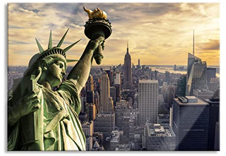 Pixxprint Glasbild, Wandbild aus Echtglas, Freiheitsstatue in New York, 60x40 cm, inkl. Aufhängung und Abstandshalter
