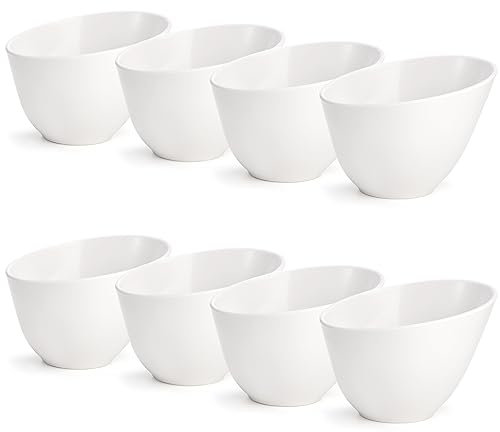 Fasmov 8 Pack Angled Melamine Serving Bowls, plastic Serving Bowl, Large Party Snack Bowls, Salad Bowls, Party Chip Bowls, Fruit Bowl, Candy Bowls for Weddings, Buffet, Offices, White