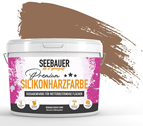 SEEBAUER diy Silikonharz-Fassadenfarbe Braun 300ML für Außen (No. 606 Hazel Eyes) Selbstreinigende Fassadenfarbe mit Lotuseffekt - Geeignet für Putz, Mauerwerk und Beton