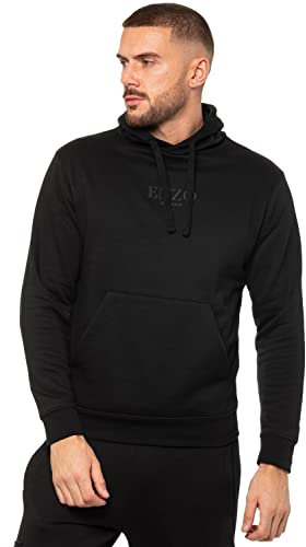 989Zé ENZO Mens Pullover Hoodie Long Sleeve Hooded Top Sweatshirt (UK, Alpha, L, Regular, Regular, Black)