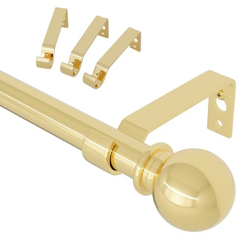 Gardinenstange Gold 80-152 cm Lang, Gardinenstange Messing mit Halterung, 16mm Durchmesser Gardinenstange Wandmontage mit Kugelendstück. Gardinenstange Spleißen Verstellbare