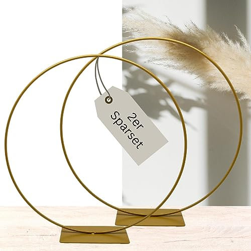 Bada Bing 2er Sparset Dekoring mit Fuß in Gold - Metallring zum Hinstellen mit Ø ca. 30 cm - vielseitige Dekoration für Trockenblumen Kranz - Tischdeko Deko Frühling - Ring zum DIY Basteln