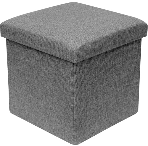 Oceano Pouf zusammenklappbarer Aufbewahrungsbehälter, Fußhocker, aus Leinen-Mischgewebe, Truhe, Ottomane, Spielzeughalter, Organizer für Wohnzimmer, Eingang, Schlafzimmer (Grau 30 x 30 x 30 x 30 cm)