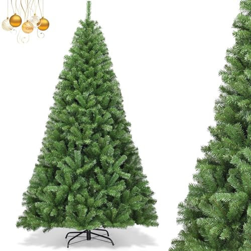 RELAX4LIFE Albero di Natale Automatico 180 cm/230 cm, 1000/1346 Punti in PVC, Folto e Realistico, Base in Ferro, 3 Sezioni, per Casa/Ufficio/Negozio, Verde (230 cm)
