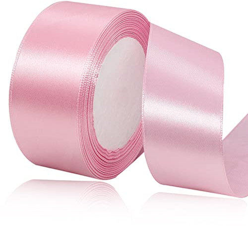 Satinbands Rosa 40mm Breit, 23 Meters Geschenkband für Geschenkverpackungen, DIY-Basteleien, Blumensträuße, Nähprojekte, Schleifenherstellung, Geburtstags- und Hochzeitsdekorationen