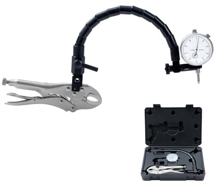 KATSU Messuhr Messgerät DTI 0–10mm mit Flexibler Armgriff Schraubstock Zangenbasis zur Prüfung von Rundlauffehlern bei Bremsscheiben, Reifen, Rädern und Kugelgelenkverschleiß