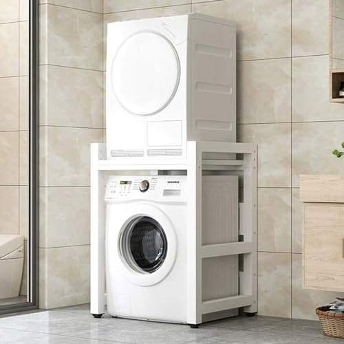 Armario para Lavadora de Tambor Armario Lavadora y Secadora Vertical Altura Ajustable Armario Lavadora Almacenaje para Baño Cocina Balcón Capacidad de 350kg (Blanco, Marco Blanco)