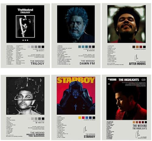 LKNBIF 6 Pcs The Weeknd Poster, Cantante Pósteres Estéticos, Mujer Cantante Póster para Paredes Portada de Álbum Kit de Collage Pared Póster Musical Cantante Pósteres Artísticos para Habitación