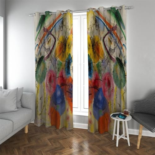 Wassily Kandinsky Künstlerische Design Vorhänge Lebendige Bunte Abstrakte Schallschutzvorhänge Auffällige Schlafzimmer Wohnzimmer Vorhänge 2X W180xL250cm