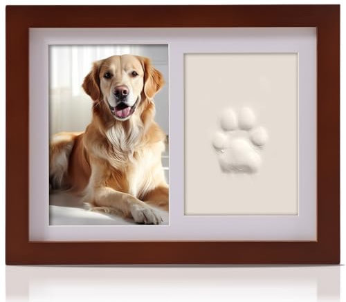 PewinGo Gedenkrahmen Hund und Katze, Pfotenabdruck Set Hund Katze Fotorahmen mit Ton Impressum Kit und Foto-Display für 6 x 4“ Foto, Perfekte Andenken Geschenk für Tierbesitzer