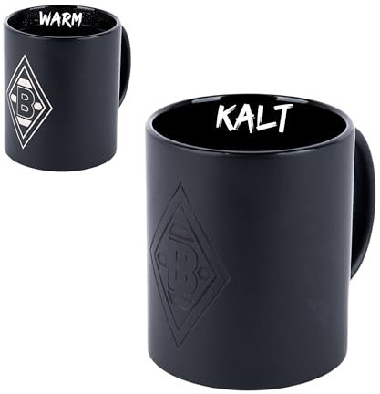 Borussia Mönchengladbach Magic Mug Raute | Offizieller Fanartikel Fohlenshop | Schwarz-Matt | 0,3L | Keramik, Designwechsel bei heißem Getränk | Gladbach Tasse
